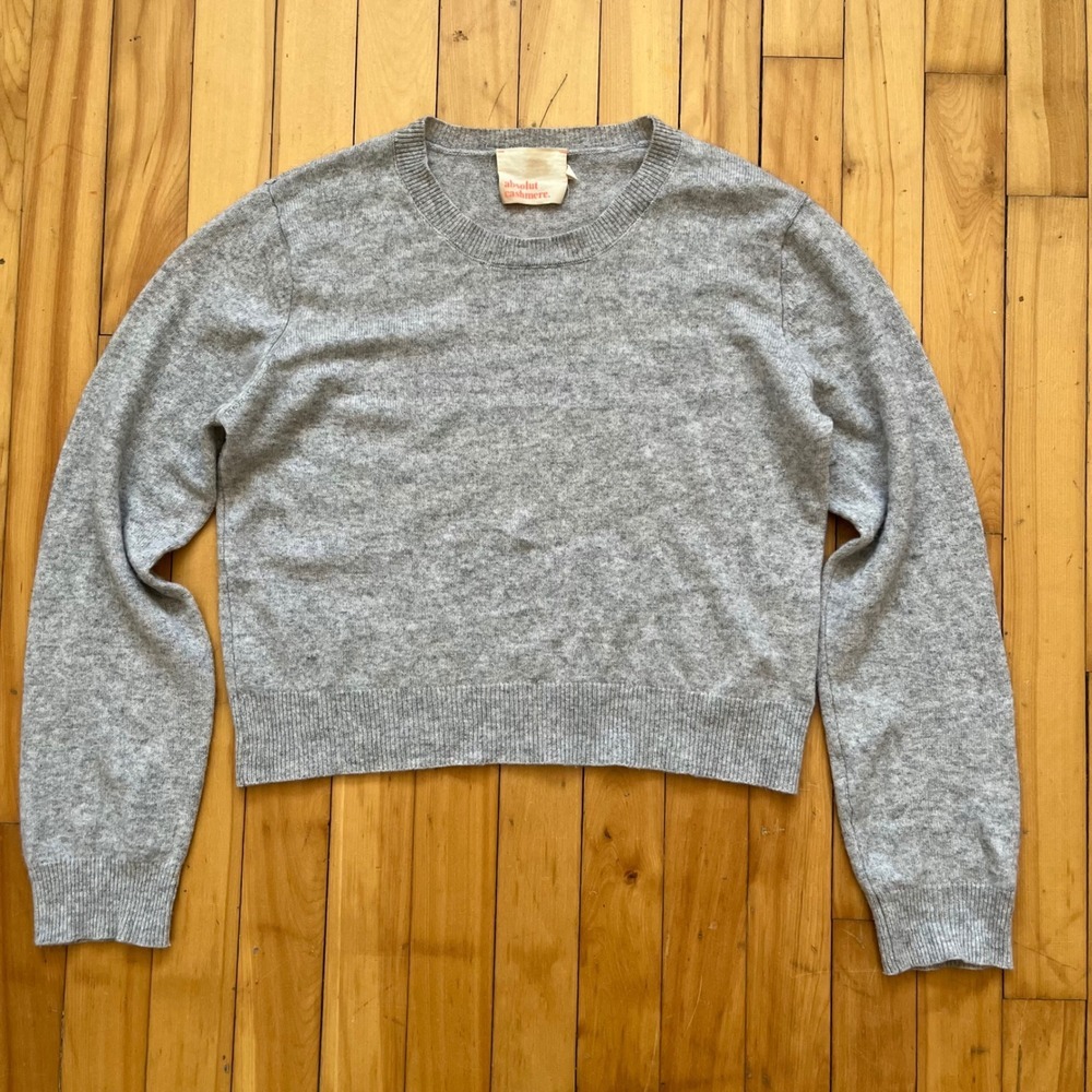 absolut cashmere grey heathered crew neck cropped sweater women's L